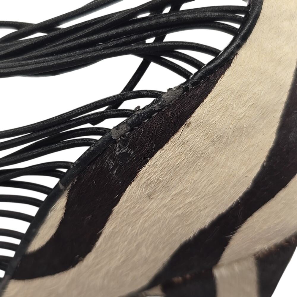 London Trash Zebra Stripes Pony Hair Platform Shoes Heels Leather sz 8 Pinup - Picture 6 of 16
